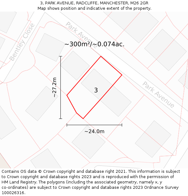 3, PARK AVENUE, RADCLIFFE, MANCHESTER, M26 2GR: Plot and title map