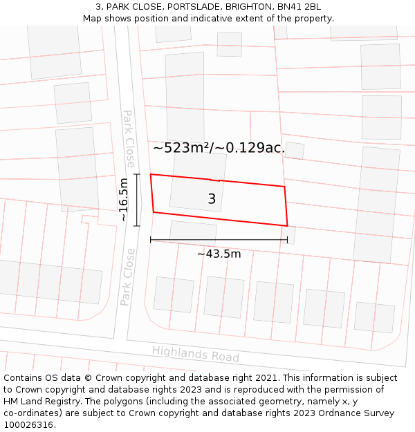 3, PARK CLOSE, PORTSLADE, BRIGHTON, BN41 2BL: Plot and title map