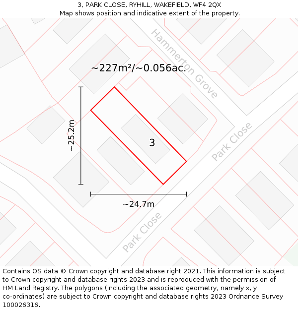 3, PARK CLOSE, RYHILL, WAKEFIELD, WF4 2QX: Plot and title map
