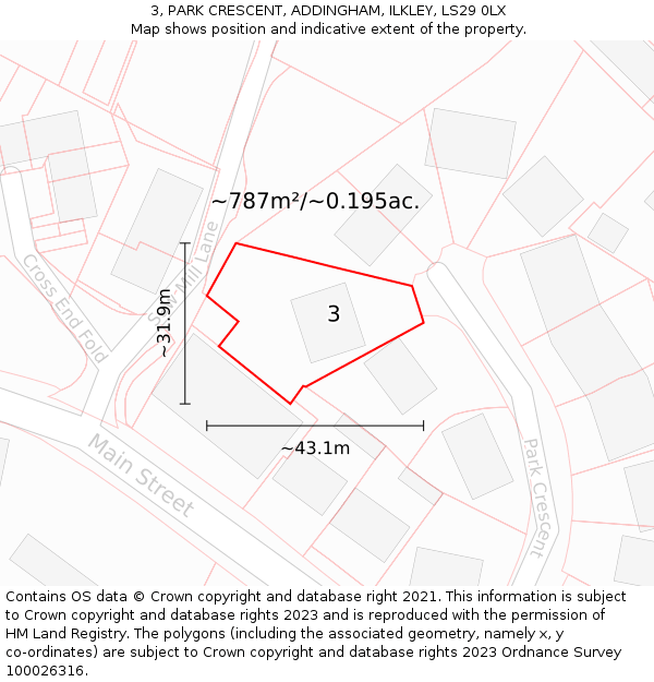 3, PARK CRESCENT, ADDINGHAM, ILKLEY, LS29 0LX: Plot and title map