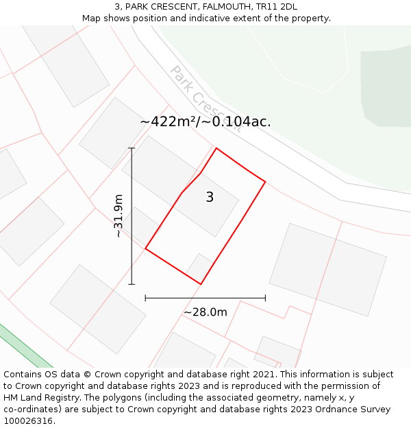 3, PARK CRESCENT, FALMOUTH, TR11 2DL: Plot and title map
