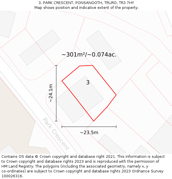3, PARK CRESCENT, PONSANOOTH, TRURO, TR3 7HY: Plot and title map