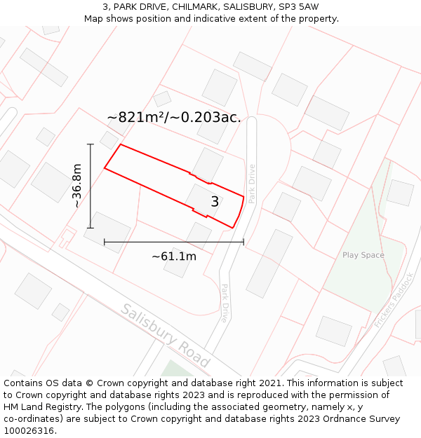 3, PARK DRIVE, CHILMARK, SALISBURY, SP3 5AW: Plot and title map