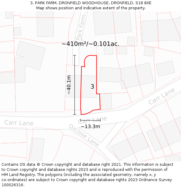 3, PARK FARM, DRONFIELD WOODHOUSE, DRONFIELD, S18 8XE: Plot and title map