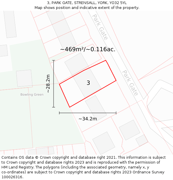 3, PARK GATE, STRENSALL, YORK, YO32 5YL: Plot and title map