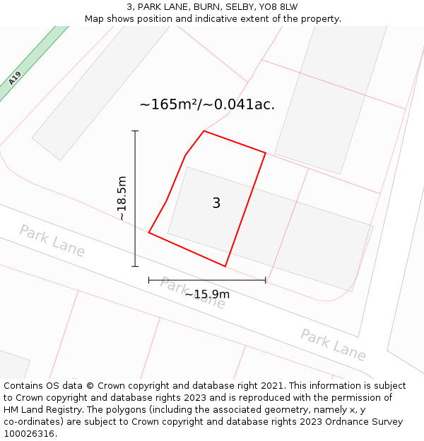 3, PARK LANE, BURN, SELBY, YO8 8LW: Plot and title map