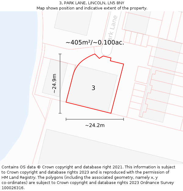 3, PARK LANE, LINCOLN, LN5 8NY: Plot and title map