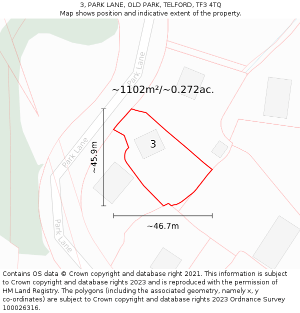 3, PARK LANE, OLD PARK, TELFORD, TF3 4TQ: Plot and title map