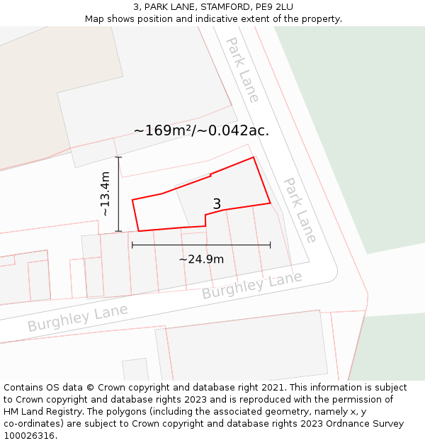 3, PARK LANE, STAMFORD, PE9 2LU: Plot and title map