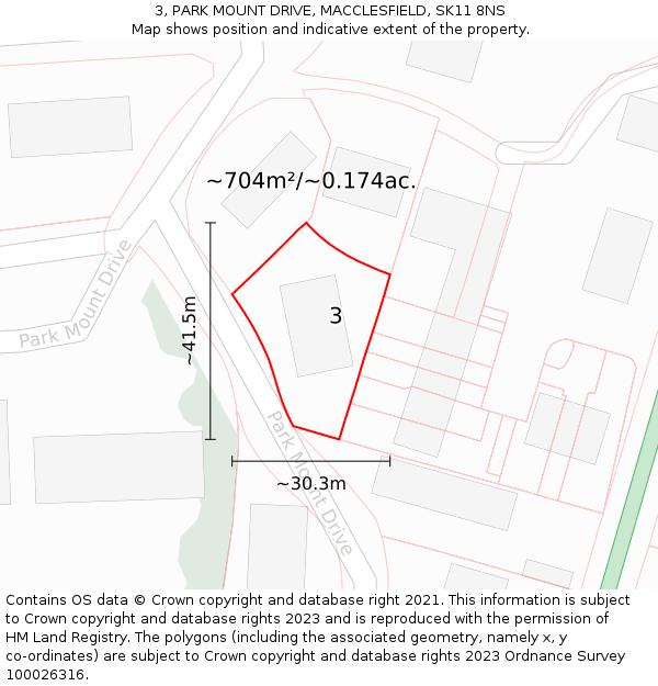 3, PARK MOUNT DRIVE, MACCLESFIELD, SK11 8NS: Plot and title map