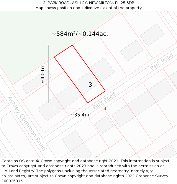 3, PARK ROAD, ASHLEY, NEW MILTON, BH25 5DR: Plot and title map