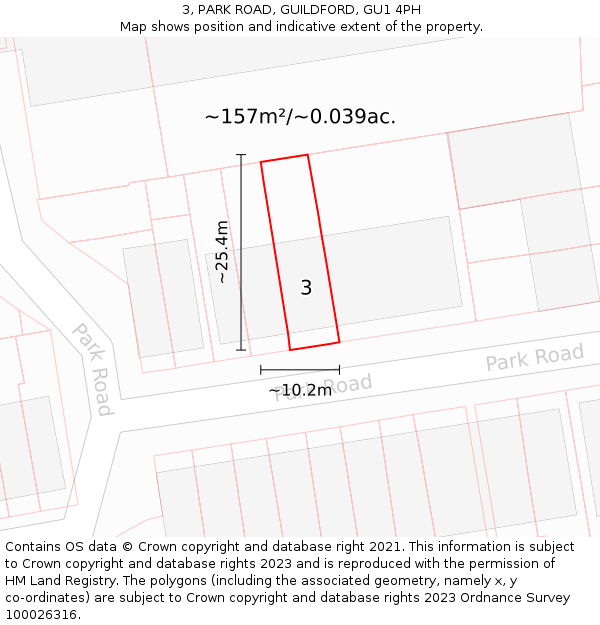 3, PARK ROAD, GUILDFORD, GU1 4PH: Plot and title map