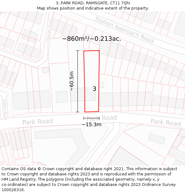 3, PARK ROAD, RAMSGATE, CT11 7QN: Plot and title map