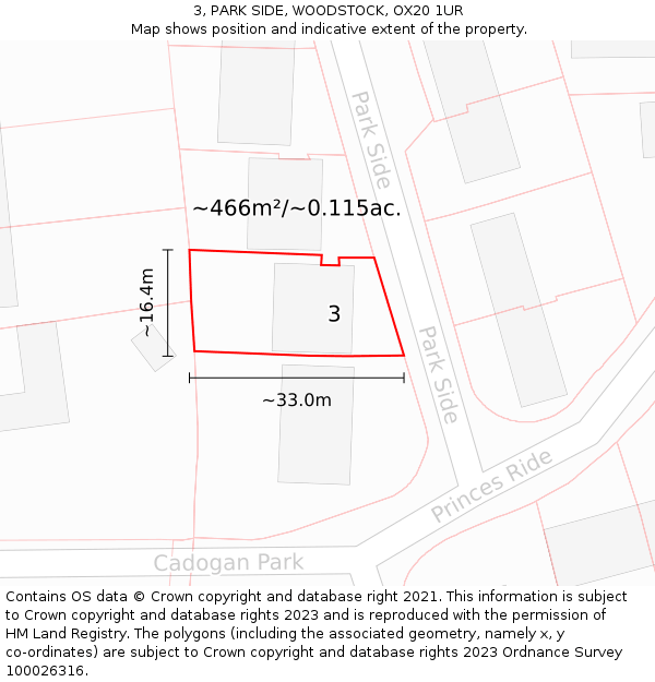 3, PARK SIDE, WOODSTOCK, OX20 1UR: Plot and title map