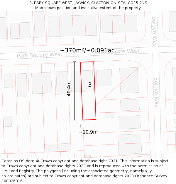 3, PARK SQUARE WEST, JAYWICK, CLACTON-ON-SEA, CO15 2NS: Plot and title map