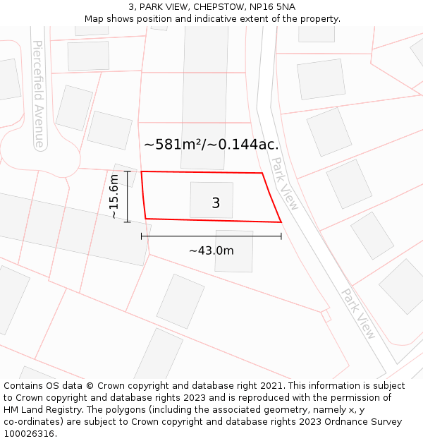 3, PARK VIEW, CHEPSTOW, NP16 5NA: Plot and title map