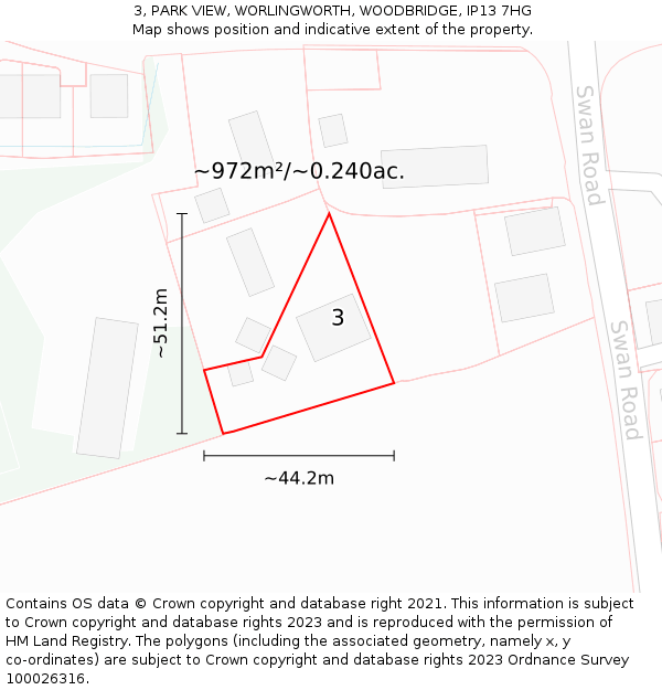 3, PARK VIEW, WORLINGWORTH, WOODBRIDGE, IP13 7HG: Plot and title map