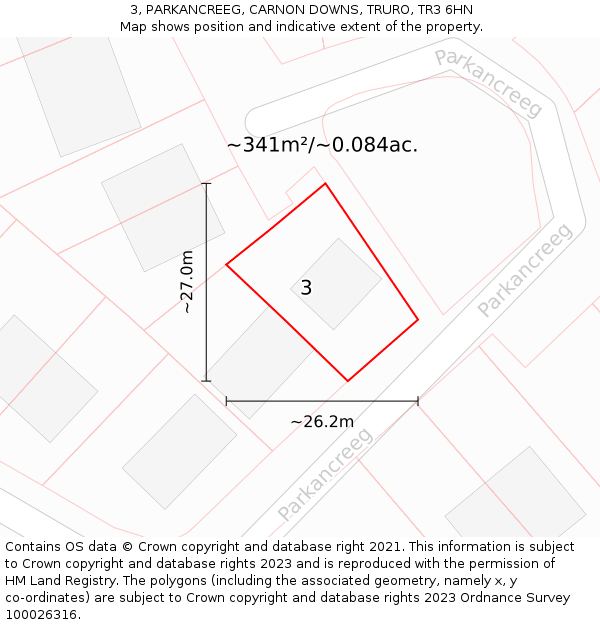 3, PARKANCREEG, CARNON DOWNS, TRURO, TR3 6HN: Plot and title map