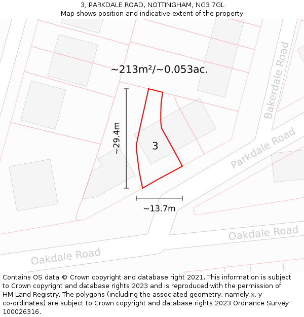 3, PARKDALE ROAD, NOTTINGHAM, NG3 7GL: Plot and title map