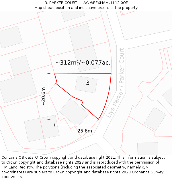 3, PARKER COURT, LLAY, WREXHAM, LL12 0QF: Plot and title map