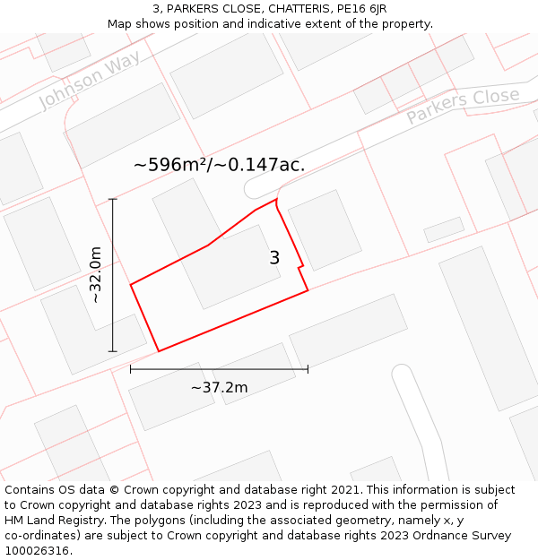 3, PARKERS CLOSE, CHATTERIS, PE16 6JR: Plot and title map