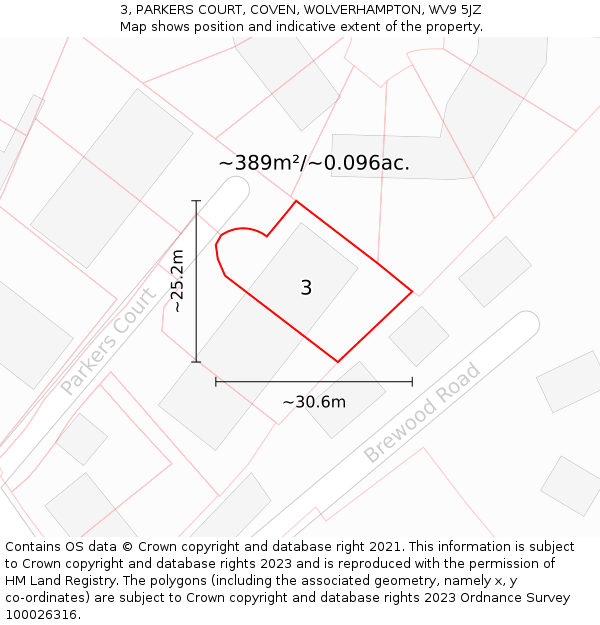 3, PARKERS COURT, COVEN, WOLVERHAMPTON, WV9 5JZ: Plot and title map