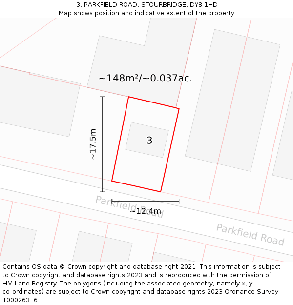 3, PARKFIELD ROAD, STOURBRIDGE, DY8 1HD: Plot and title map