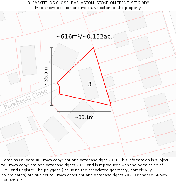 3, PARKFIELDS CLOSE, BARLASTON, STOKE-ON-TRENT, ST12 9DY: Plot and title map