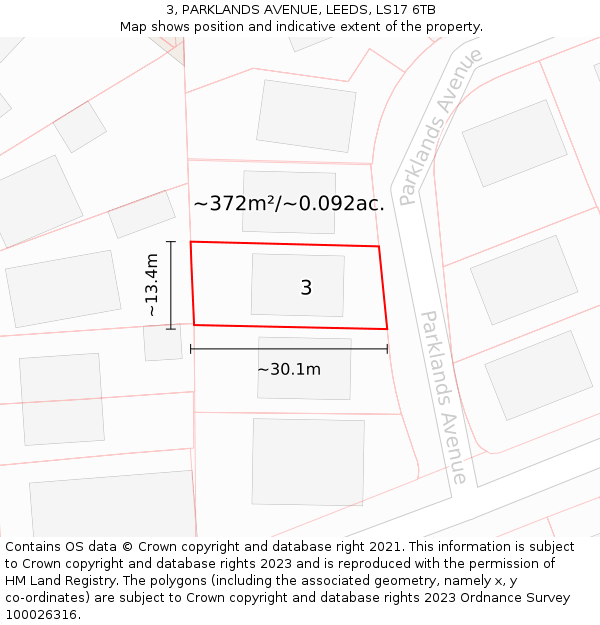 3, PARKLANDS AVENUE, LEEDS, LS17 6TB: Plot and title map