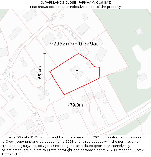 3, PARKLANDS CLOSE, FARNHAM, GU9 8AZ: Plot and title map