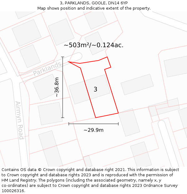 3, PARKLANDS, GOOLE, DN14 6YP: Plot and title map