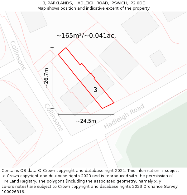 3, PARKLANDS, HADLEIGH ROAD, IPSWICH, IP2 0DE: Plot and title map