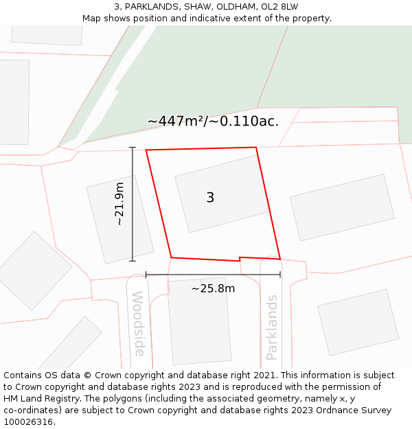 3, PARKLANDS, SHAW, OLDHAM, OL2 8LW: Plot and title map