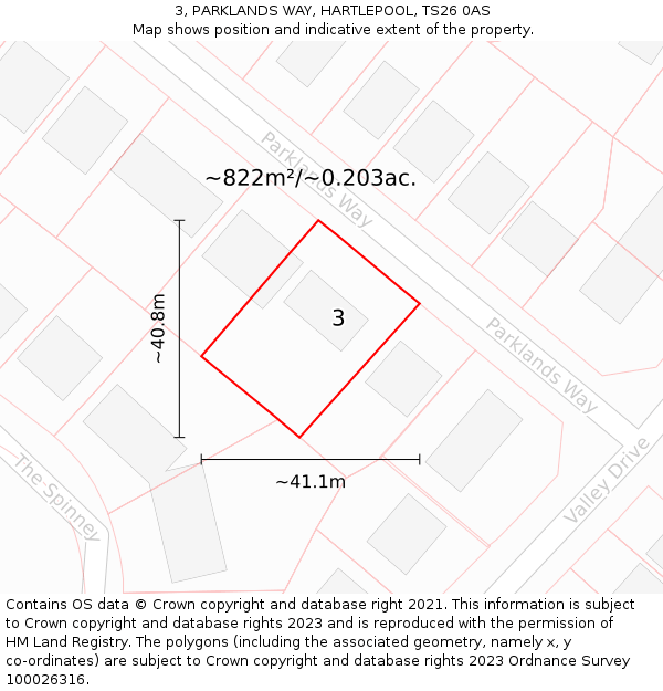 3, PARKLANDS WAY, HARTLEPOOL, TS26 0AS: Plot and title map