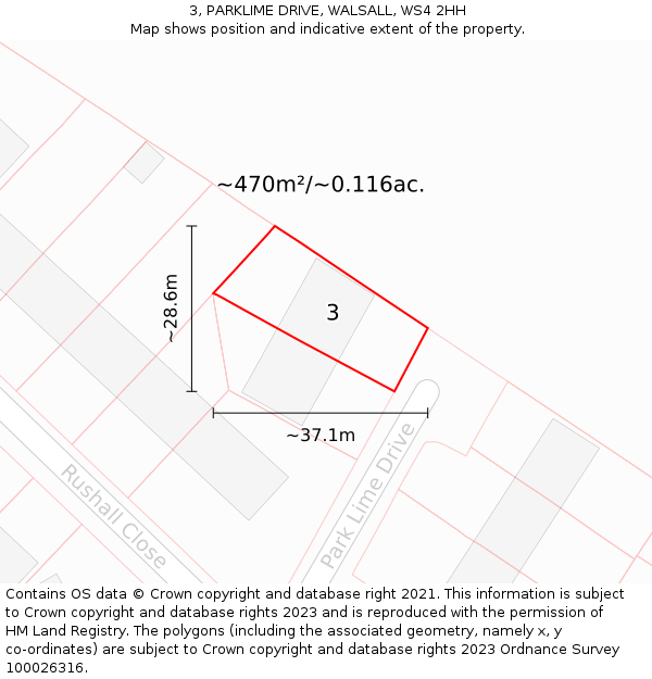 3, PARKLIME DRIVE, WALSALL, WS4 2HH: Plot and title map