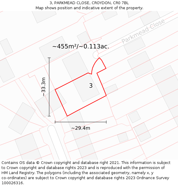 3, PARKMEAD CLOSE, CROYDON, CR0 7BL: Plot and title map