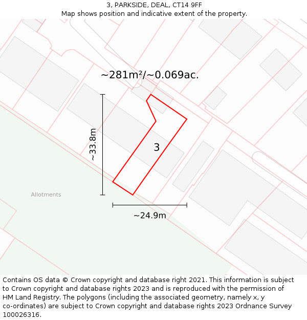 3, PARKSIDE, DEAL, CT14 9FF: Plot and title map