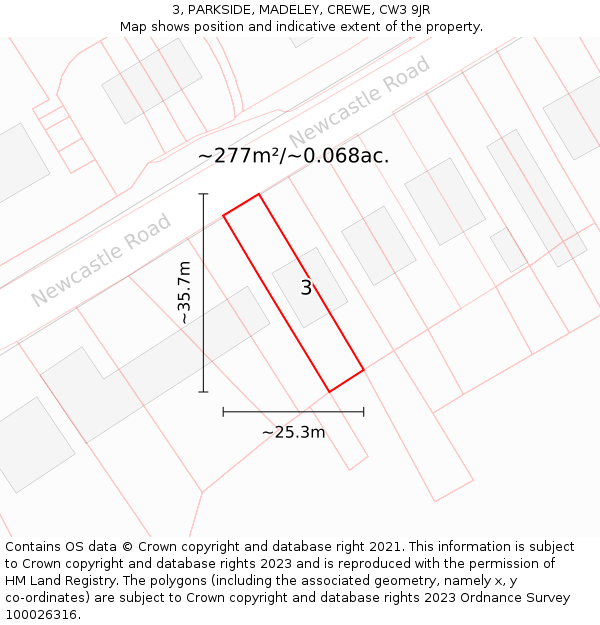 3, PARKSIDE, MADELEY, CREWE, CW3 9JR: Plot and title map