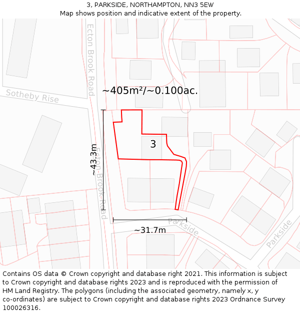 3, PARKSIDE, NORTHAMPTON, NN3 5EW: Plot and title map