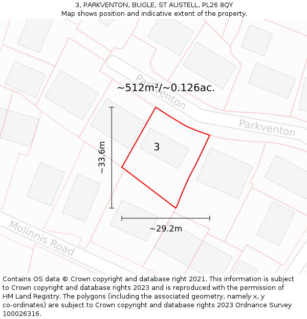 3, PARKVENTON, BUGLE, ST AUSTELL, PL26 8QY: Plot and title map