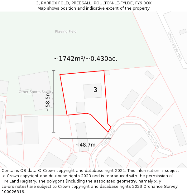 3, PARROX FOLD, PREESALL, POULTON-LE-FYLDE, FY6 0QX: Plot and title map
