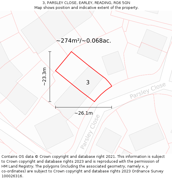 3, PARSLEY CLOSE, EARLEY, READING, RG6 5GN: Plot and title map