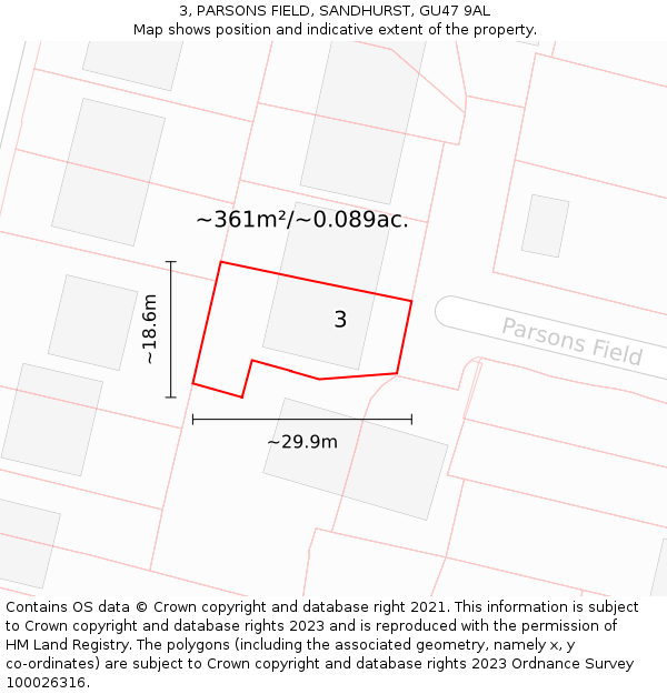 3, PARSONS FIELD, SANDHURST, GU47 9AL: Plot and title map