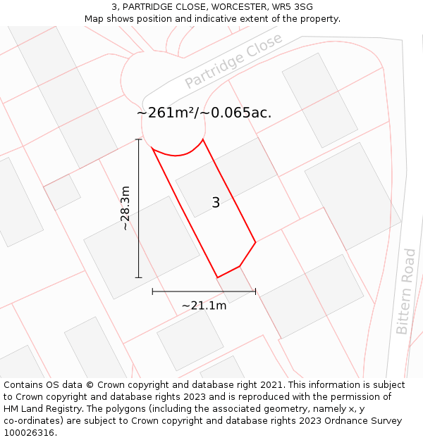 3, PARTRIDGE CLOSE, WORCESTER, WR5 3SG: Plot and title map