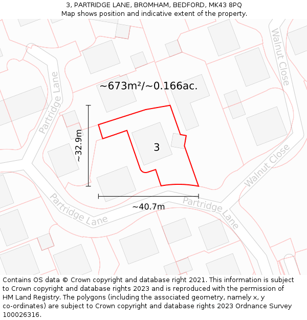 3, PARTRIDGE LANE, BROMHAM, BEDFORD, MK43 8PQ: Plot and title map