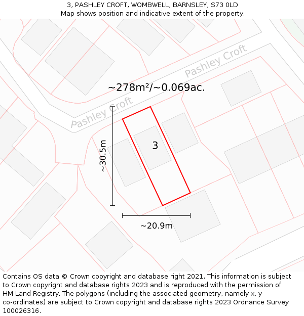 3, PASHLEY CROFT, WOMBWELL, BARNSLEY, S73 0LD: Plot and title map