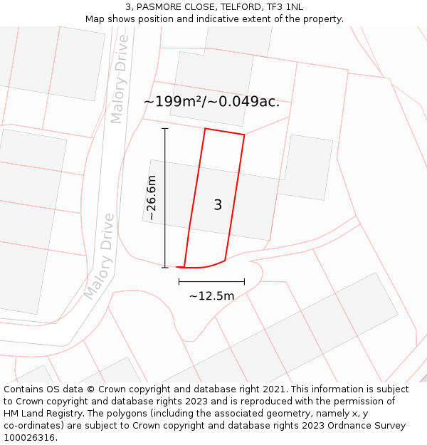 3, PASMORE CLOSE, TELFORD, TF3 1NL: Plot and title map