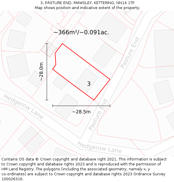 3, PASTURE END, MAWSLEY, KETTERING, NN14 1TP: Plot and title map
