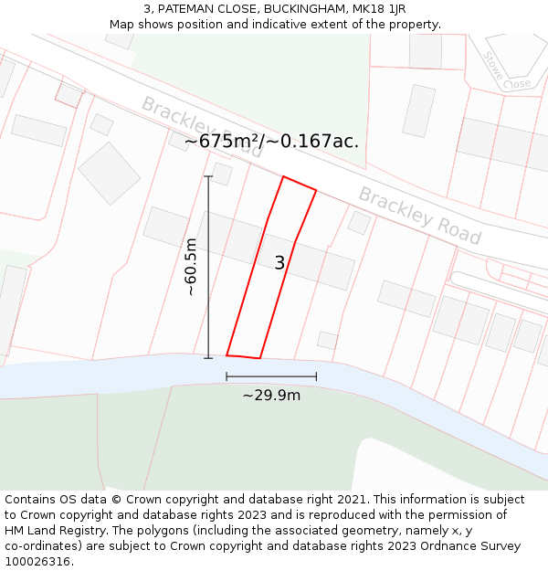 3, PATEMAN CLOSE, BUCKINGHAM, MK18 1JR: Plot and title map