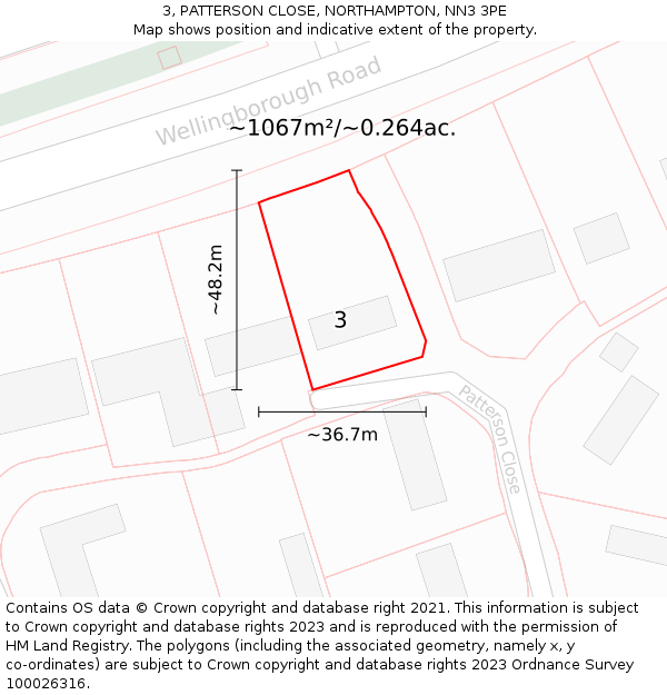 3, PATTERSON CLOSE, NORTHAMPTON, NN3 3PE: Plot and title map